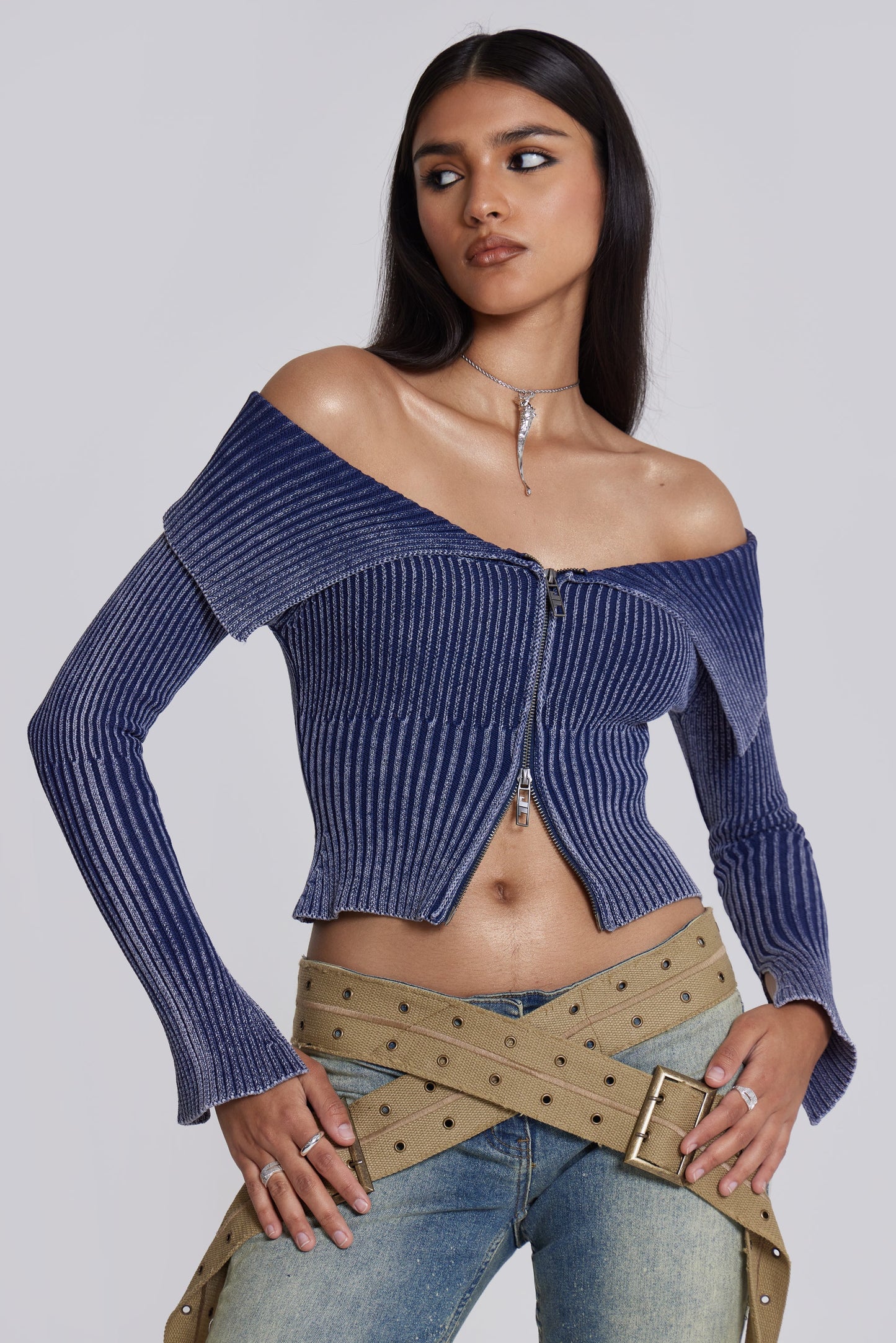 Nova Zip Ribbed Top