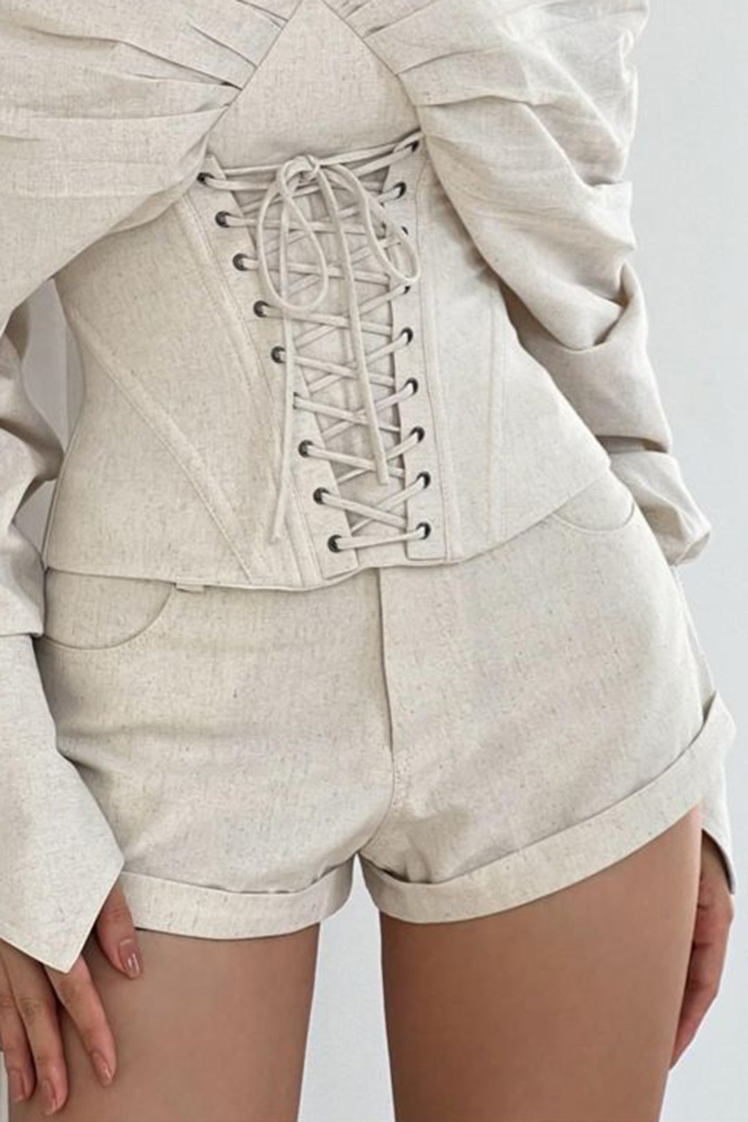 Mono Milano Glam- Pantalones cortos elásticos de lino con cintura elástica