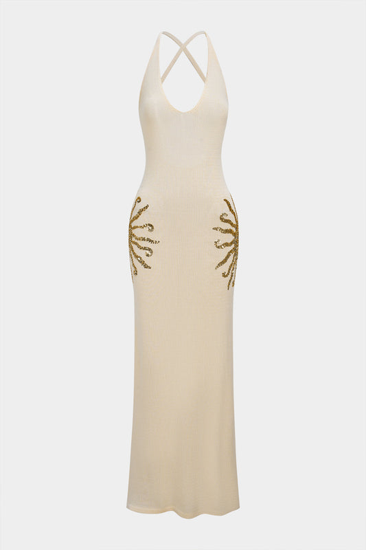 Golden Aura Halter Maxi Dress