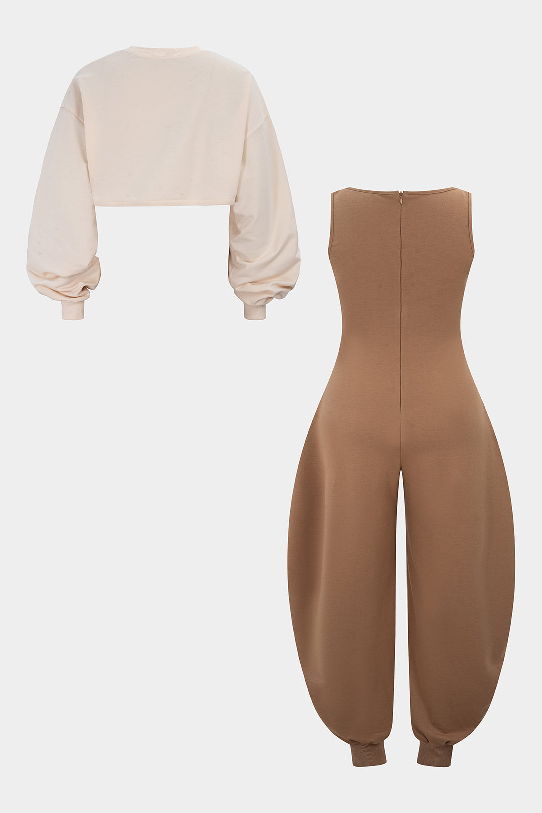 Conjunto de top de manga larga y mono sin mangas de talla grande en color liso