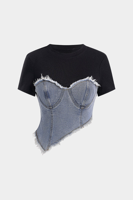 Denim Corset Illusion Baby Tee